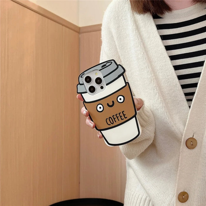 For iPhone 16 Pro Max Silicone Case Cute Coffee Cup Design Shockproof Phone Back Cover - 3