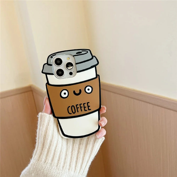 For iPhone 16 Pro Max Silicone Case Cute Coffee Cup Design Shockproof Phone Back Cover - 4