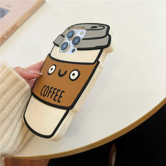 For iPhone 16 Pro Max Silicone Case Cute Coffee Cup Design Shockproof Phone Back Cover - 6
