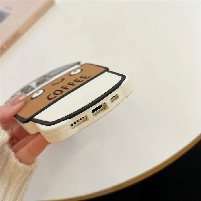 For iPhone 16 Pro Max Silicone Case Cute Coffee Cup Design Shockproof Phone Back Cover - 7