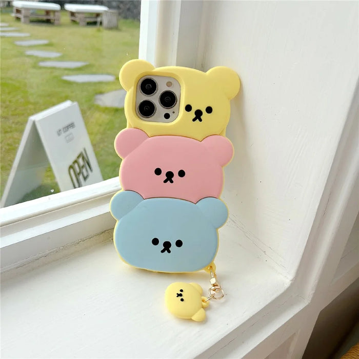 For iPhone 16 Pro Max Silicone Case Cute Three Bears Design Shockproof Phone Back Cover with Charm - 3