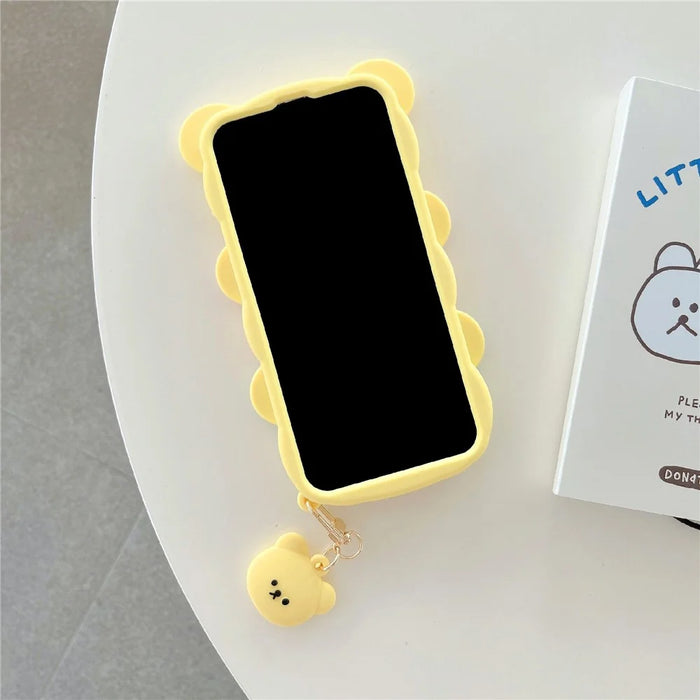 For iPhone 16 Pro Max Silicone Case Cute Three Bears Design Shockproof Phone Back Cover with Charm - 4