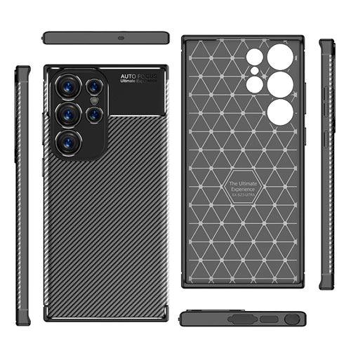 Anti-Scratch Carbon Fiber Texture Phone Case for Samsung Galaxy S23 Ultra, Soft TPU Shockproof Protective Cover - Black - 1