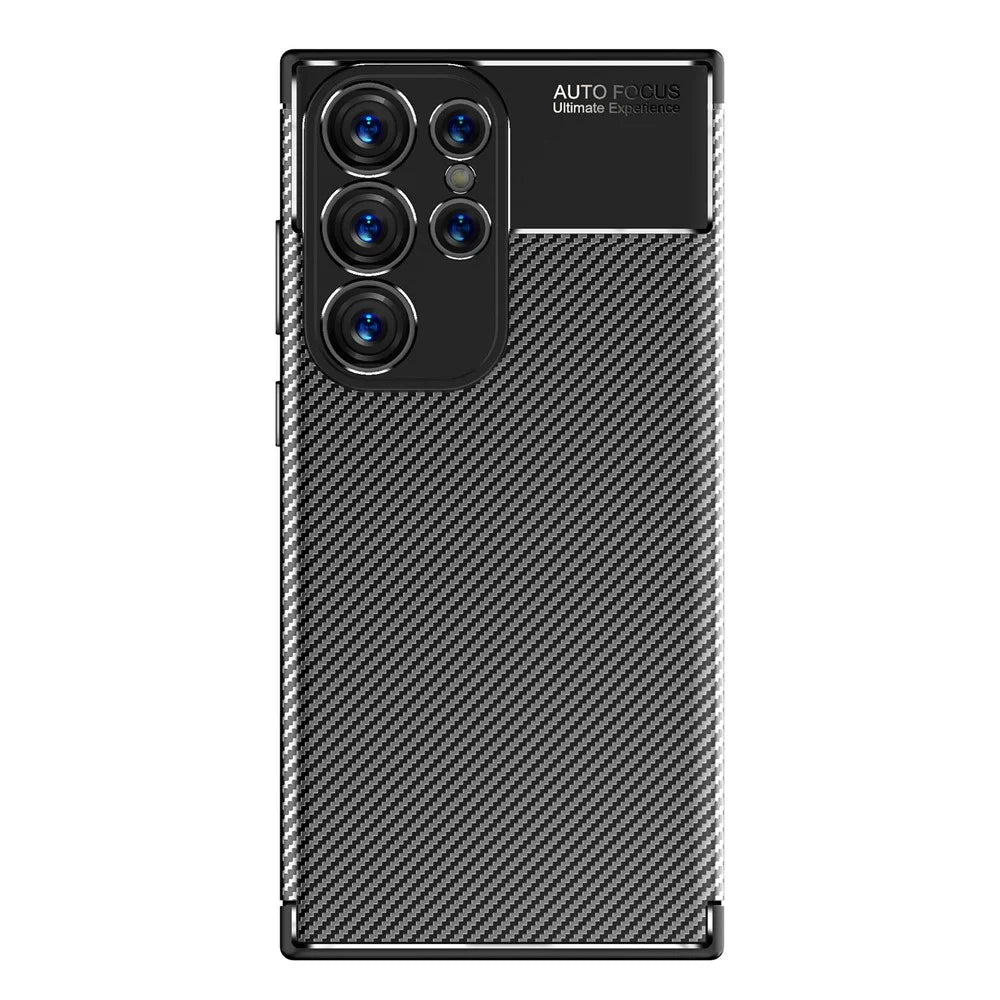 Anti-Scratch Carbon Fiber Texture Phone Case for Samsung Galaxy S23 Ultra, Soft TPU Shockproof Protective Cover - Black - 2