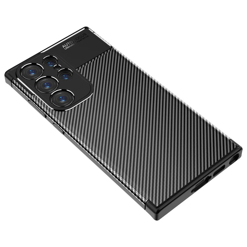 Anti-Scratch Carbon Fiber Texture Phone Case for Samsung Galaxy S23 Ultra, Soft TPU Shockproof Protective Cover - Black - 4