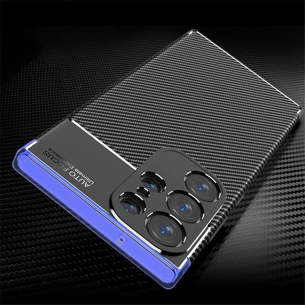 Anti-Scratch Carbon Fiber Texture Phone Case for Samsung Galaxy S23 Ultra, Soft TPU Shockproof Protective Cover - Black - 5