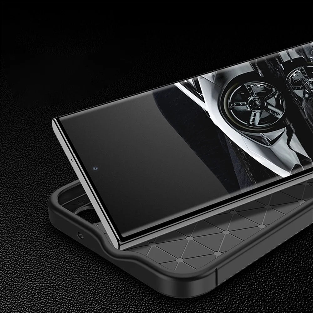 Anti-Scratch Carbon Fiber Texture Phone Case for Samsung Galaxy S23 Ultra, Soft TPU Shockproof Protective Cover - Black - 6