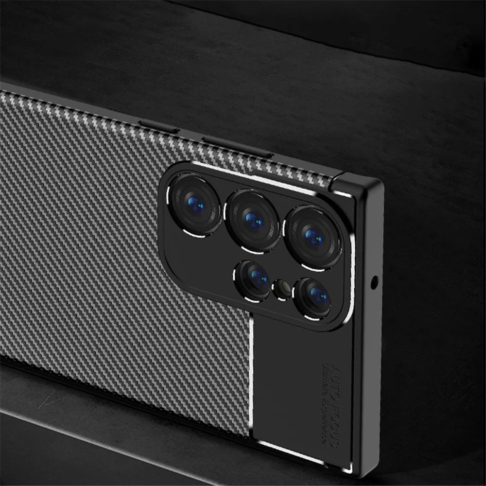 Anti-Scratch Carbon Fiber Texture Phone Case for Samsung Galaxy S23 Ultra, Soft TPU Shockproof Protective Cover - Black - 7