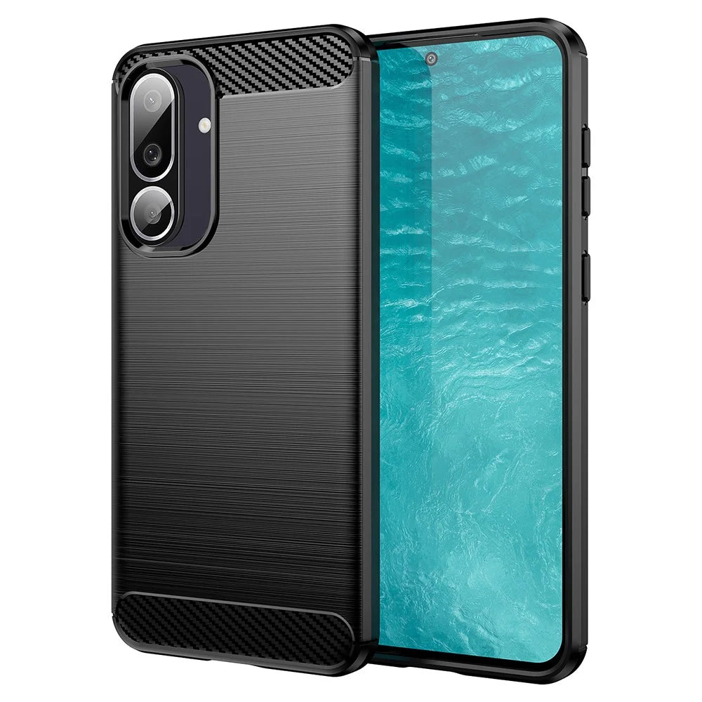 For Samsung Galaxy M56 5G / F56 5G Case Protective Phone Cover Carbon Fiber Texture Brushed - Black - 1