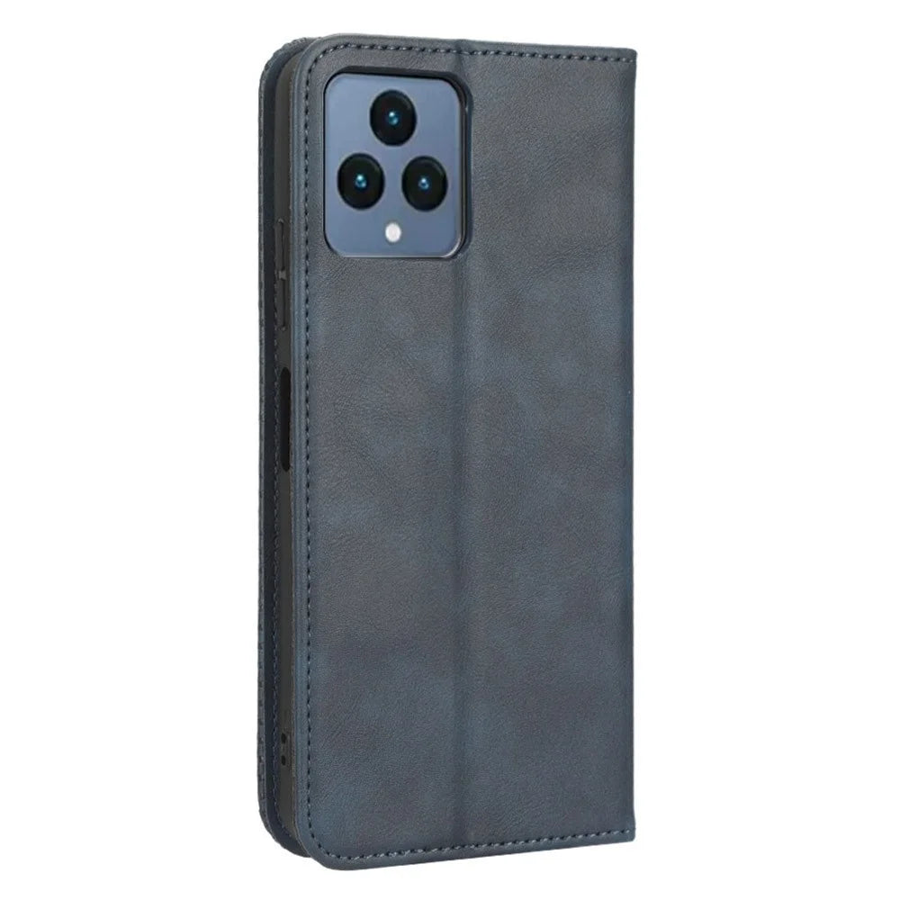 For T-Mobile REVVL 6 5G / Telekom T Phone 5G / T-Mobile T Phone 5G PU Leather Wallet Stand Folio Case Retro Texture Imprinted Pattern Magnetic Absorption Phone Cover - Blue - 7