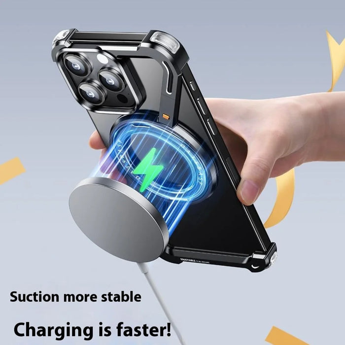 For iPhone 14 Pro Max Bumper Case Z-Shape Design Magnetic Boardless Phone Back Cover with Kickstand - Black - 5