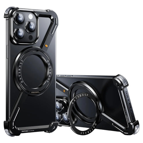 For iPhone 15 Pro Max Bumper Case Z-Shape Design Magnetic Boardless Phone Back Cover with Kickstand - Black - 1