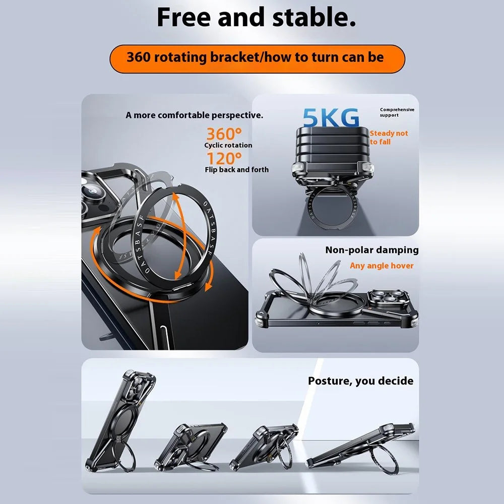For iPhone 15 Pro Bumper Case Z-Shape Design Magnetic Boardless Phone Back Cover with Kickstand - Black - 6
