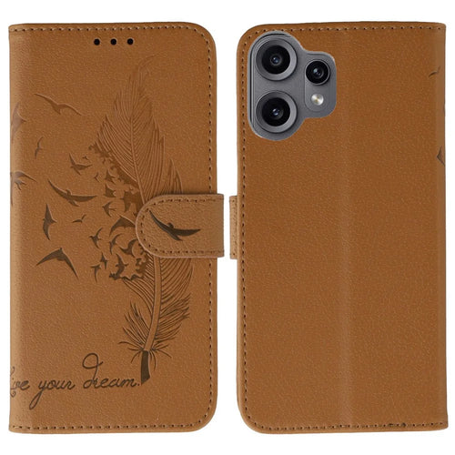 For Nothing CMF Phone 2 Pro Case Feather Imprint PU Leather Wallet Phone Cover - Brown - 1