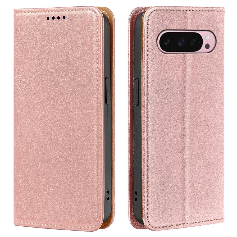 For Google Pixel 10 Pro / Pixel 10 Case Wallet RFID Blocking Leather Phone Cover Strong Magnetic Closure - Rose Gold - 1