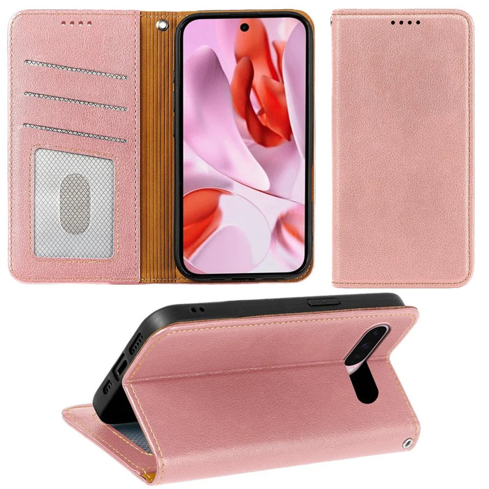 For Google Pixel 10 Pro / Pixel 10 Case Wallet RFID Blocking Leather Phone Cover Strong Magnetic Closure - Rose Gold - 4