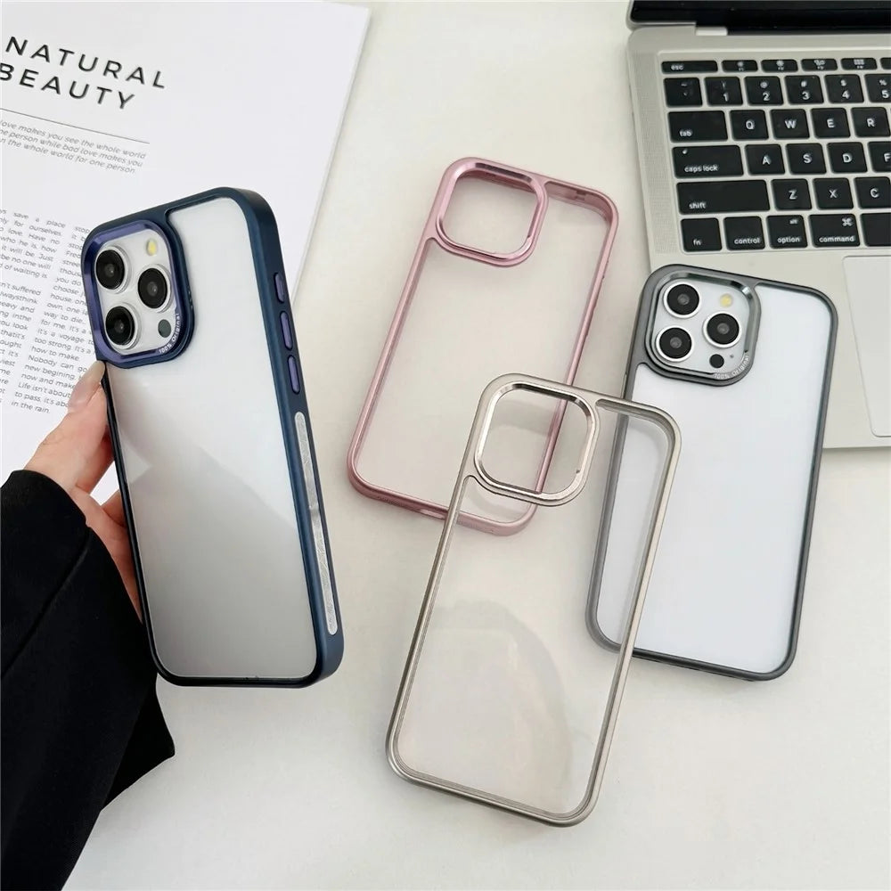 For iPhone 16 Pro Max Clear Phone Case Electroplating Edge PC Acrylic Back Cover - Pink - 6