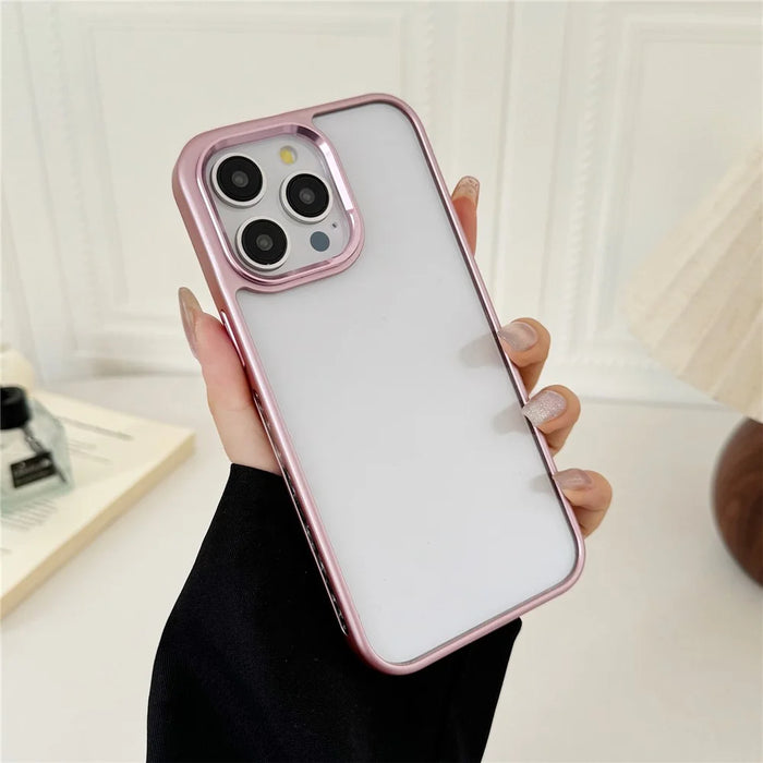 For iPhone 16 Pro Clear Phone Case Electroplating Edge PC Acrylic Back Cover - Pink - 1