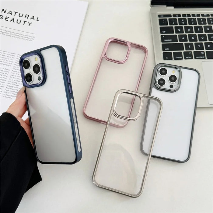 For iPhone 15 Pro Clear Phone Case Electroplating Edge PC Acrylic Back Cover - Pink - 6