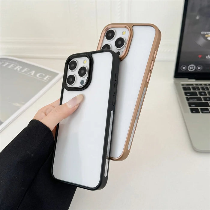 For iPhone 14 Pro Max Clear Phone Case Electroplating Edge PC Acrylic Back Cover - Pink - 2