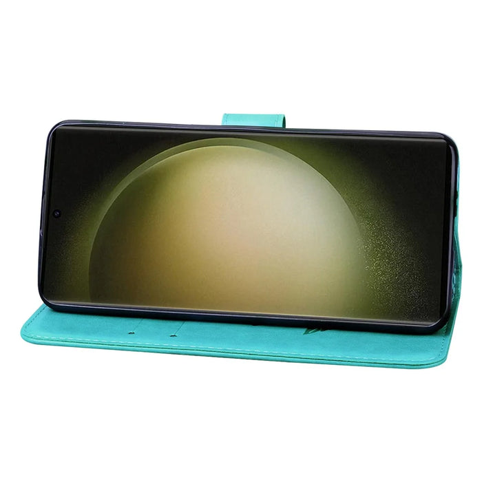 For Samsung Galaxy S25 Ultra Case Rose Pattern Leather Wallet Phone Cover with Strap - Green - 2