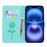 For iPhone 16 Case Rose Pattern Leather Wallet Phone Cover with Strap - Green - 3