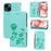 For iPhone 15 Case Rose Pattern Leather Wallet Phone Cover with Strap - Green - 1
