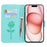 For iPhone 15 Case Rose Pattern Leather Wallet Phone Cover with Strap - Green - 3