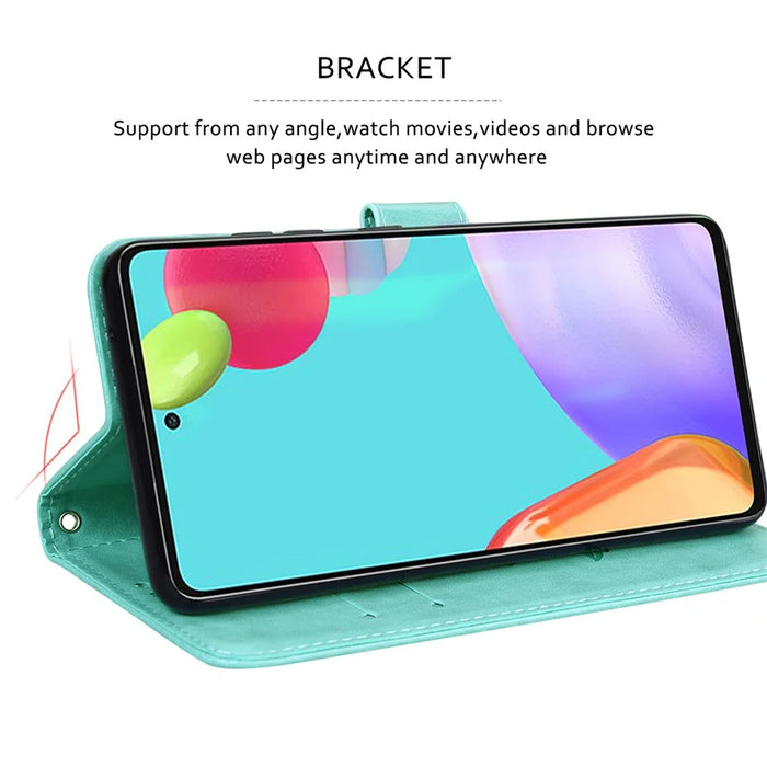 For Samsung Galaxy A35 5G Case Rose Pattern Leather Wallet Phone Cover with Strap - Green - 2