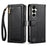 ESEBLE E11 For Samsung Galaxy S24 FE Case Zipper Pocket Litchi Texture Leather Phone Cover with Mirror and Wrist Strap - Black - 1