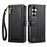 ESEBLE E11 For Samsung Galaxy S23 FE Case Zipper Pocket Litchi Texture Leather Phone Cover with Mirror and Wrist Strap - Black - 1