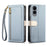 ESEBLE E11 For Samsung Galaxy S25 Edge Case Zipper Pocket Litchi Texture Leather Phone Cover with Mirror and Wrist Strap - Sky Blue - 1