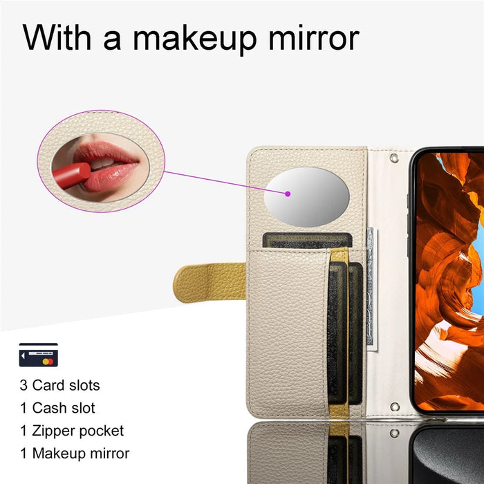 ESEBLE E11 For Google Pixel 9 / 9 Pro Case Zipper Pocket Litchi Texture Leather Phone Cover with Mirror and Wrist Strap - Khaki - 6