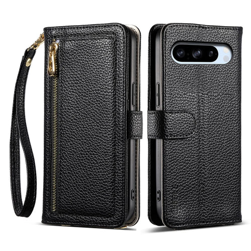 ESEBLE E11 For Google Pixel 8 Pro Case Zipper Pocket Litchi Texture Leather Phone Cover with Mirror and Wrist Strap - Black - 1