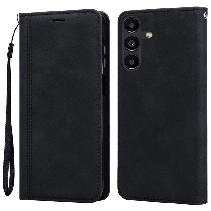 For Samsung Galaxy A54 5G Case Business Style Magnetic Closure Leather Phone Cover with Strap - Black - 1