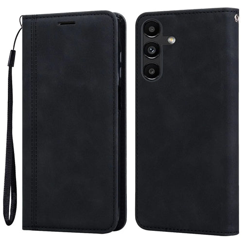For Samsung Galaxy A25 5G (Global) (161.0 x 76.5 x 8.3mm) Case Business Style Magnetic Closure Leather Phone Cover with Strap - Black - 1