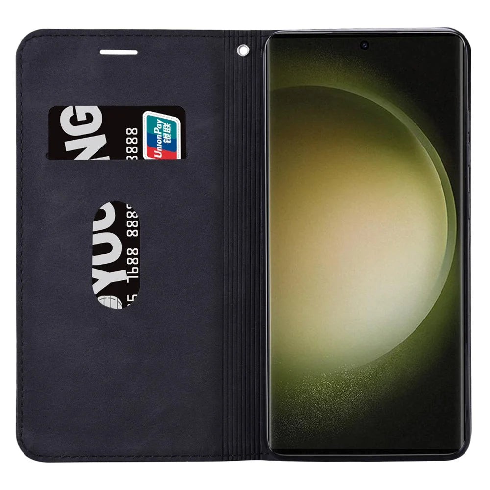 For Samsung Galaxy S25 Ultra Case Business Style Magnetic Closure Leather Phone Cover with Strap - Black - 2