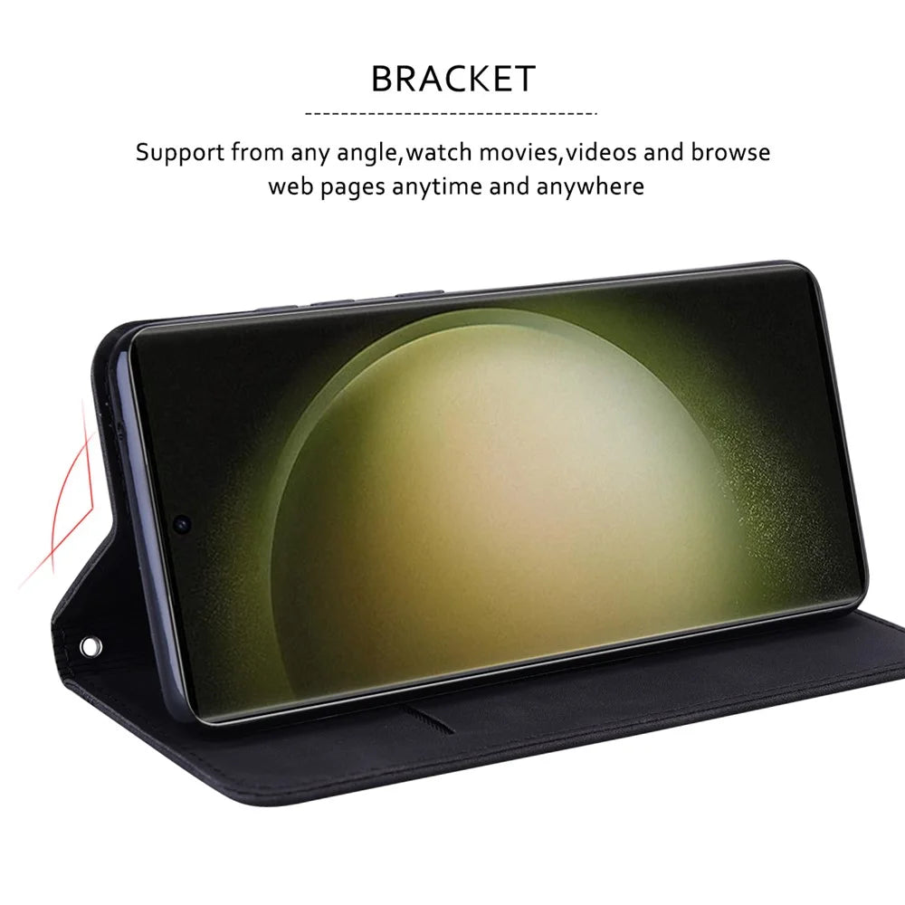 For Samsung Galaxy S25 Ultra Case Business Style Magnetic Closure Leather Phone Cover with Strap - Black - 3