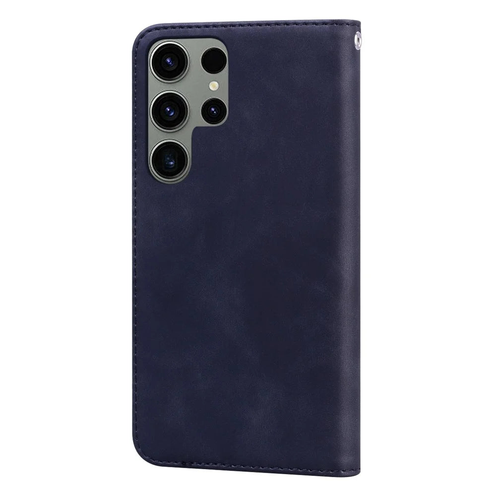 For Samsung Galaxy S25 Ultra Case Business Style Magnetic Closure Leather Phone Cover with Strap - Black - 7