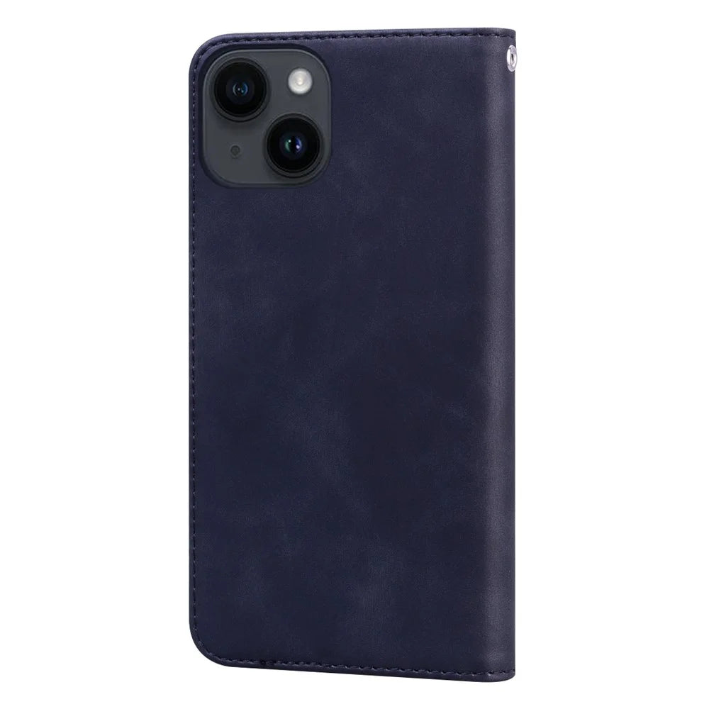 For iPhone 15 Case Business Style Magnetic Closure Leather Phone Cover with Strap - Black - 7