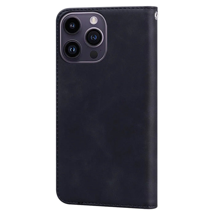 For iPhone 15 Pro Case Business Style Magnetic Closure Leather Phone Cover with Strap - Black - 7