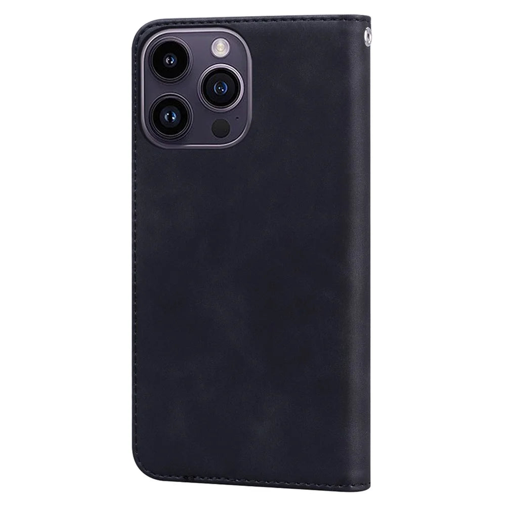 For iPhone 14 Pro Max Case Business Style Magnetic Closure Leather Phone Cover with Strap - Black - 7