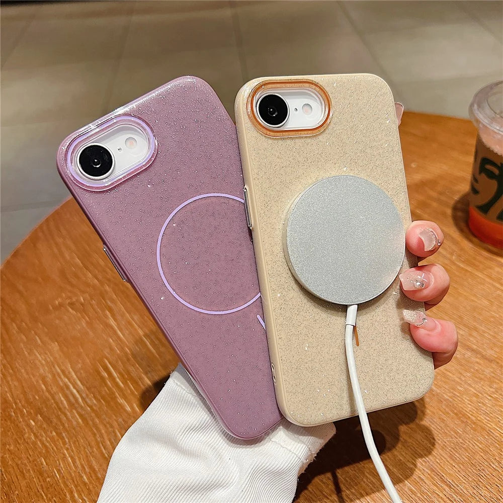 For iPhone 17e / 16e Case Compatible with MagSafe Glitter Design IMD TPU + PC Phone Back Cover - Yellow - 2
