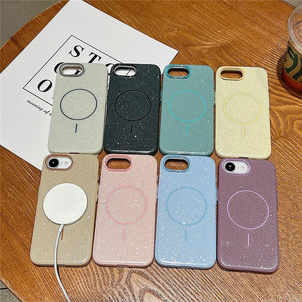 For iPhone 17e / 16e Case Compatible with MagSafe Glitter Design IMD TPU + PC Phone Back Cover - Yellow - 5