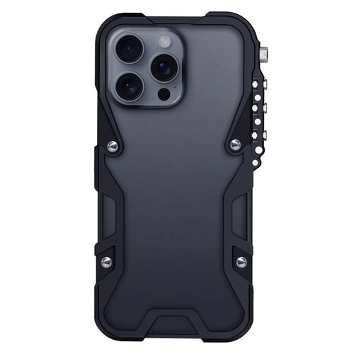 For iPhone 16 Pro Max Bumper Case Aluminium Alloy Metal Phone Shell Cover with Strap - Black - 1