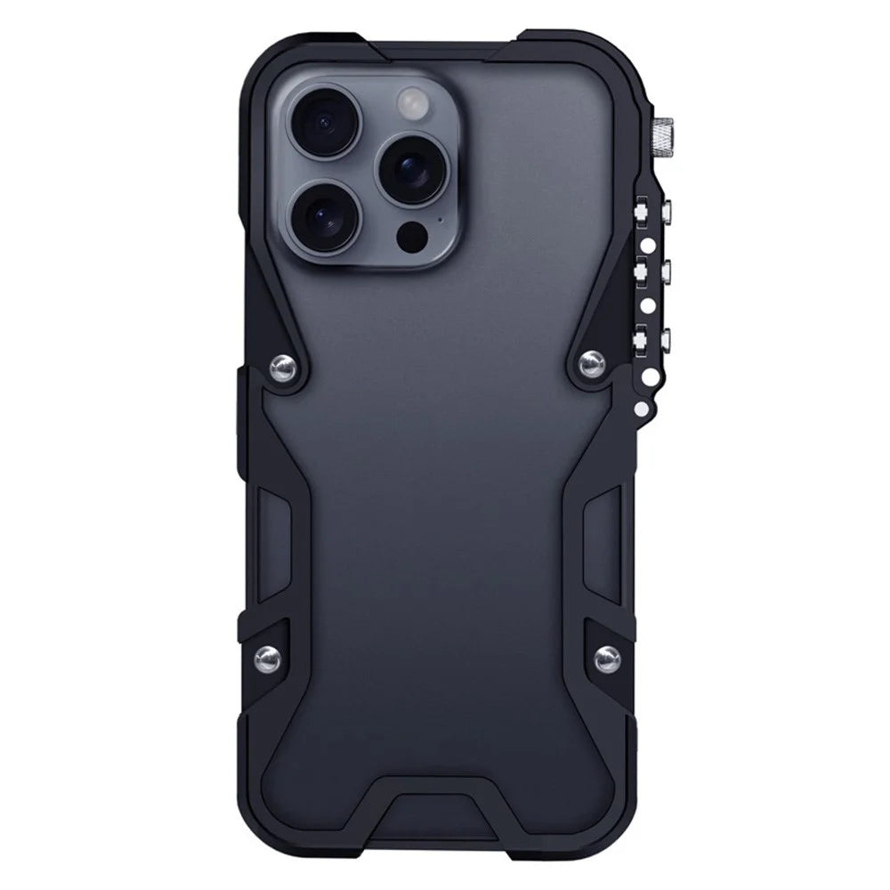 For iPhone 16 Pro Max Bumper Case Aluminium Alloy Metal Phone Shell Cover with Strap - Black - 1
