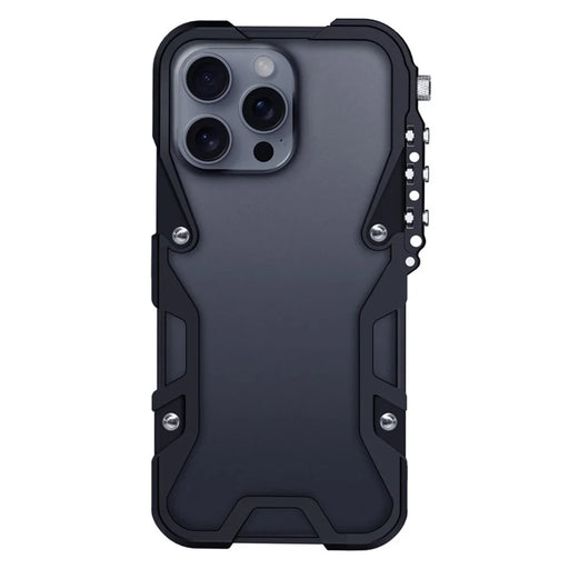 For iPhone 16 Pro Max Bumper Case Aluminium Alloy Metal Phone Shell Cover with Strap - Black - 1