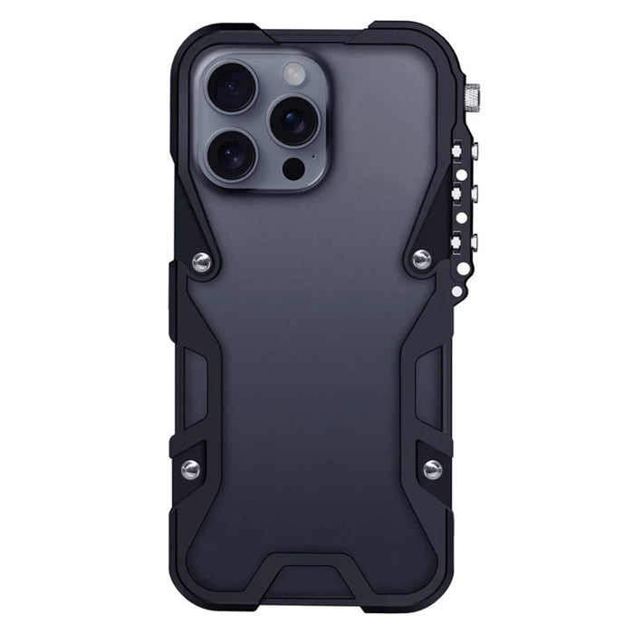 For iPhone 16 Pro Max Bumper Case Aluminium Alloy Metal Phone Shell Cover with Strap - Black - 1