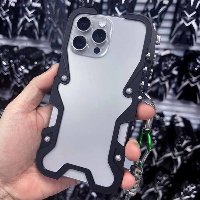 For iPhone 16 Pro Max Bumper Case Aluminium Alloy Metal Phone Shell Cover with Strap - Black - 2