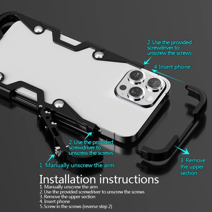 For iPhone 16 Pro Max Bumper Case Aluminium Alloy Metal Phone Shell Cover with Strap - Black - 4